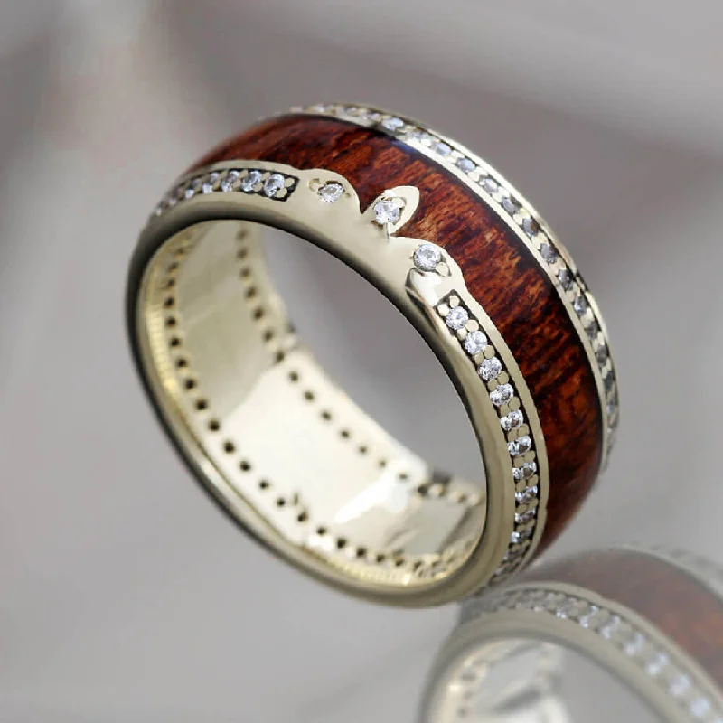 women's engagement rings radiant cut -Diamond Eternity Wedding Band with Mahogany Wood