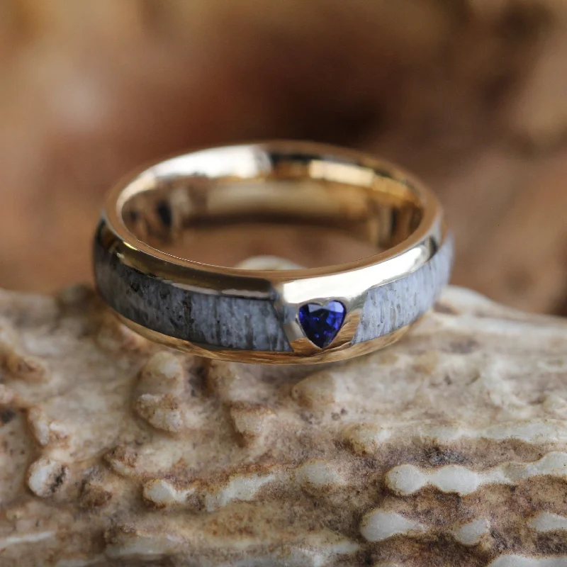 women's engagement rings eternity circle -Antler Wedding Band with Heart Shaped Sapphire