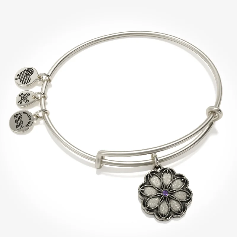 women's bracelets adjustable leather bracelet -Healing Love Flower Charm Bangle