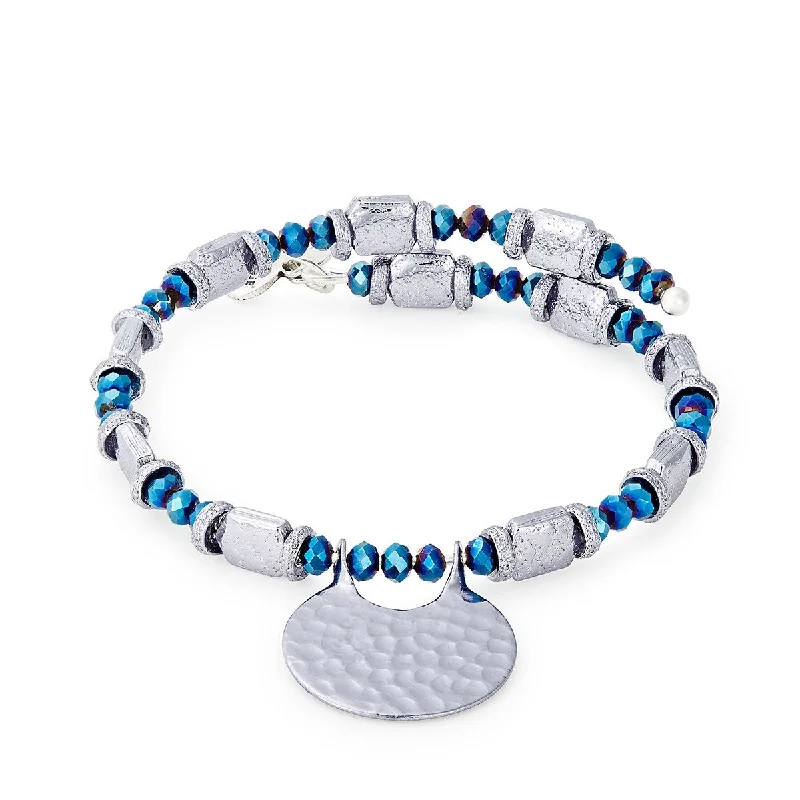 women's bracelets opal gemstone -Hammered Blue Wrap