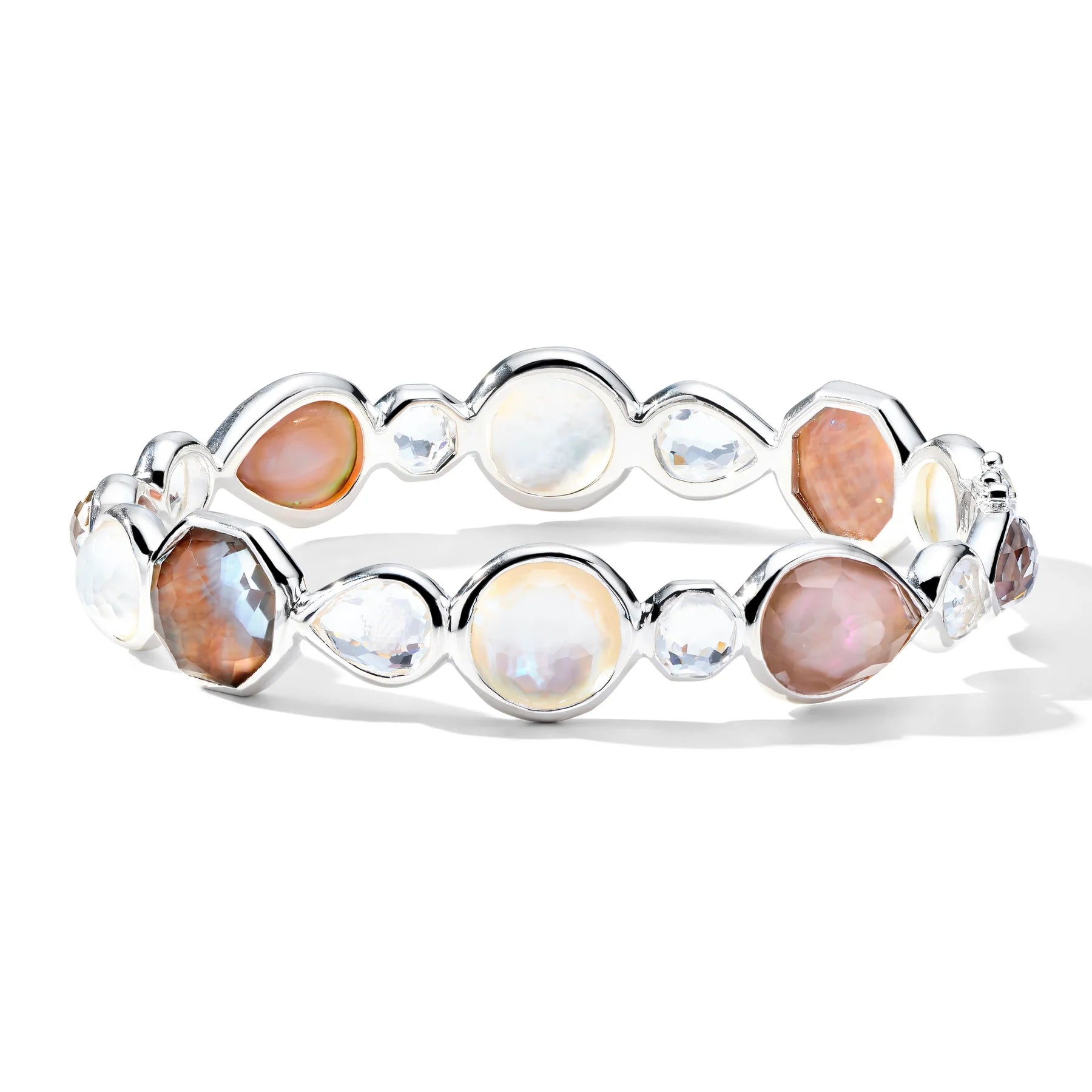 women's bracelets bar design -Multi-Stone Hinged Bangle Bracelet in Sterling Silver