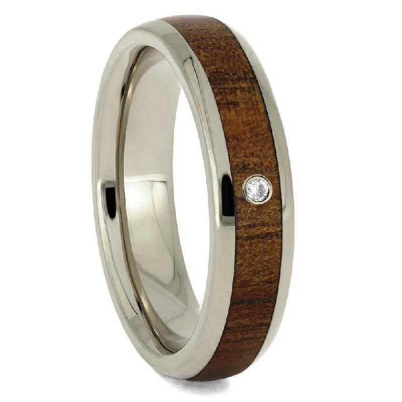 women's engagement rings with sapphire -Bezel Set Diamond & Wood Wedding Band