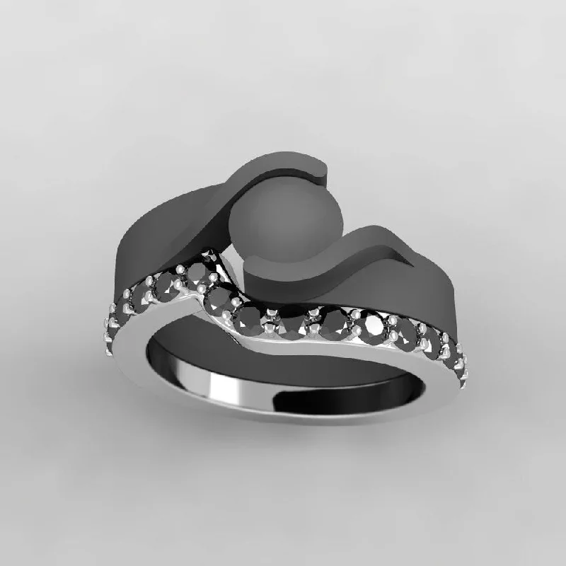 women's engagement rings eco-friendly materials -Curved Women's Wedding Band With Black Diamonds