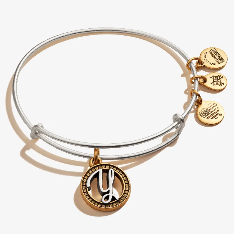 women's bracelets minimalist style -Initial Y Charm Bangle, Two-Tone