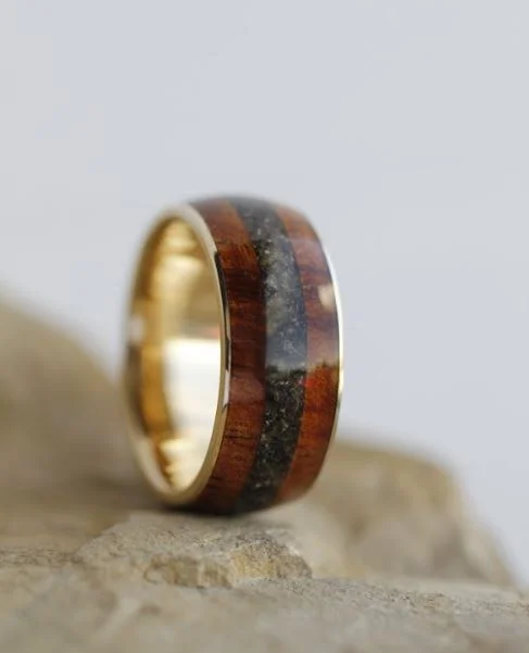 women's engagement rings floral halo -Koa Wood & Beach Sand Wedding Band