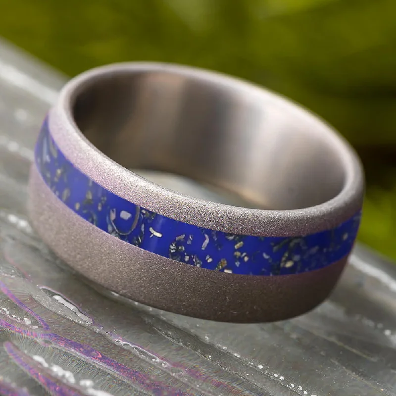 women's engagement rings classic style -Dark Blue Stardust™ and Sandblasted Titanium Wedding Band