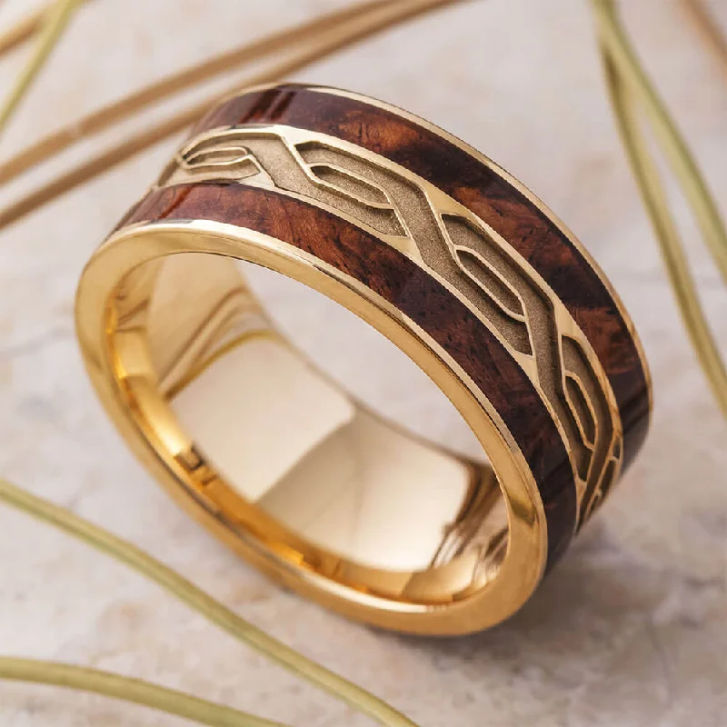 women's engagement rings double halo -Celtic Wedding Band with Wood