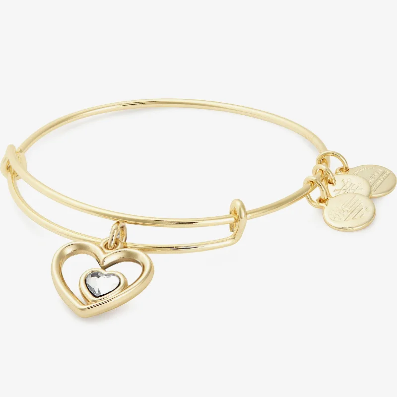 women's bracelets moissanite -Heart in Heart Charm Bangle