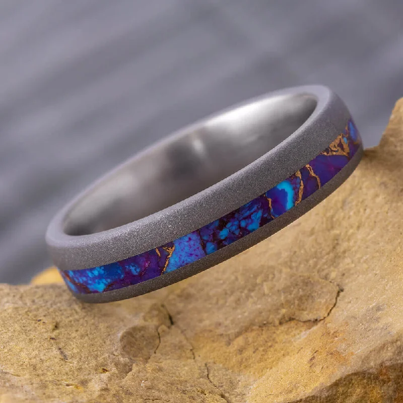 women's engagement rings antique design -Lava Mosaic Turquoise Wedding Band in Sandblasted Titanium