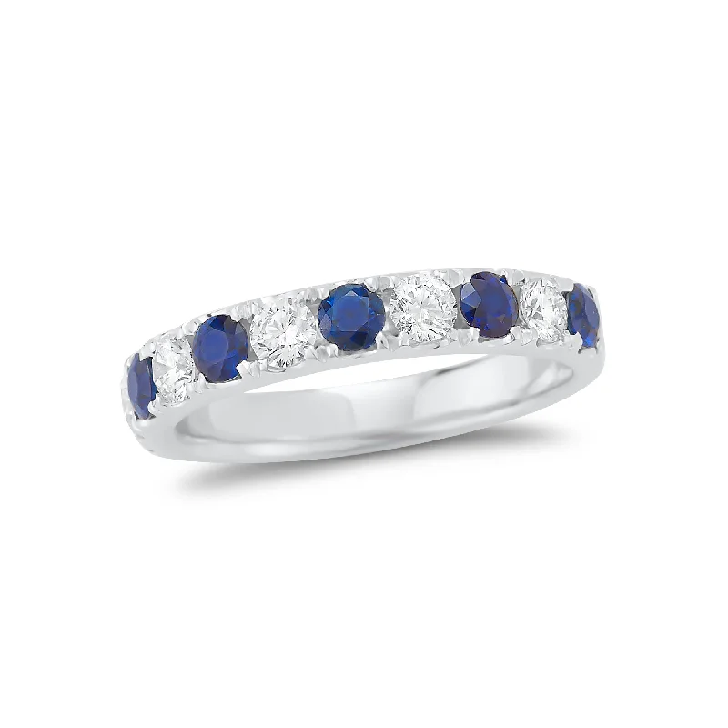 women's engagement rings birthstone accent -Alternating Sapphire & Diamond Wedding Band